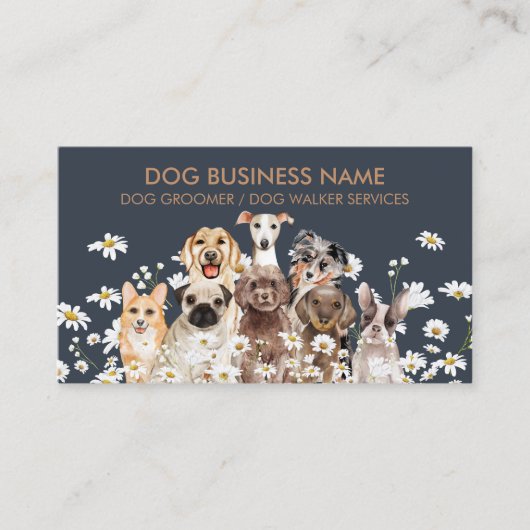 Navy Bruine Pups Daisy Flower Dog Groomer Pet Visitekaartje (Voorkant)