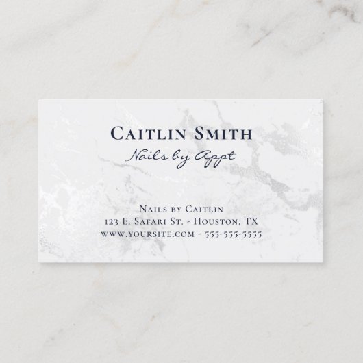 Navy Brush Stroke Zilver Wit Folie Marmer Visitekaartje (Achterkant)