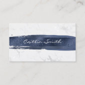 Navy Brush Stroke Zilver Wit Folie Marmer Visitekaartje (Voorkant)