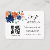 Navy Bue Burnt Oranje QR Code Weddenschap RSVP Informatiekaartje (Voorkant)