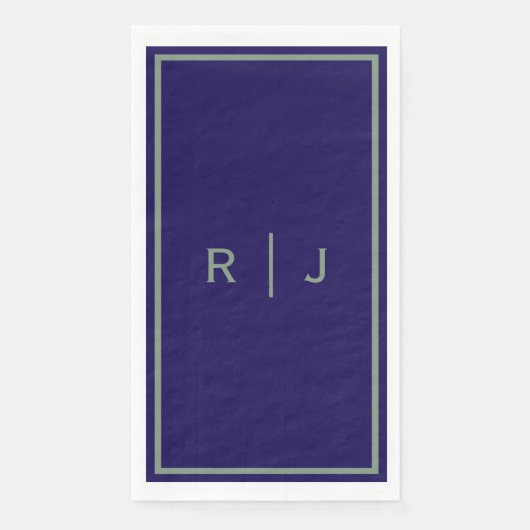 Navy Bue Sage Green Monogram Name Cool Wedding Servet (Voorkant)