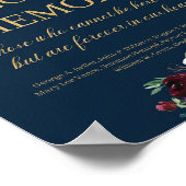 Navy burgundy blush bloemen 'in loving memory' bor poster (Hoek)