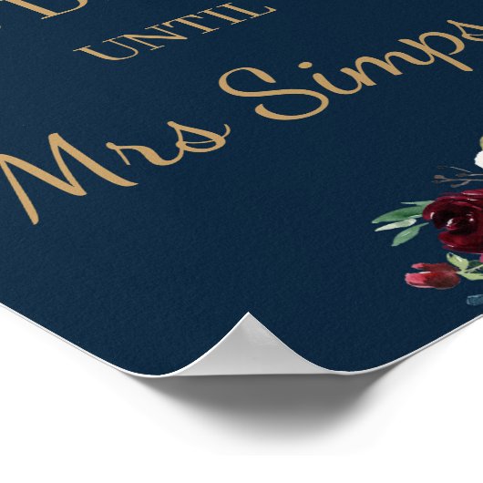 Navy burgundy blush floral boho countdown sign poster (Hoek)