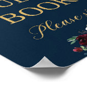 Navy burgundy blush floral gold-teken poster (Hoek)