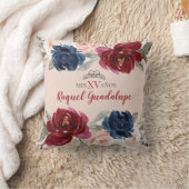 Navy Burgundy Blush Floral Quinceañera Pillow Kussen (Deken)