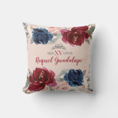 Navy Burgundy Blush Floral Quinceañera Pillow Kussen (Voorkant)