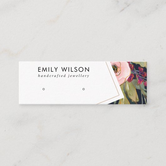 NAVY BURGUNDY BLUSH FLORAL STUD EARRING DISPLAY MINI VISITEKAARTJE (Voorkant)