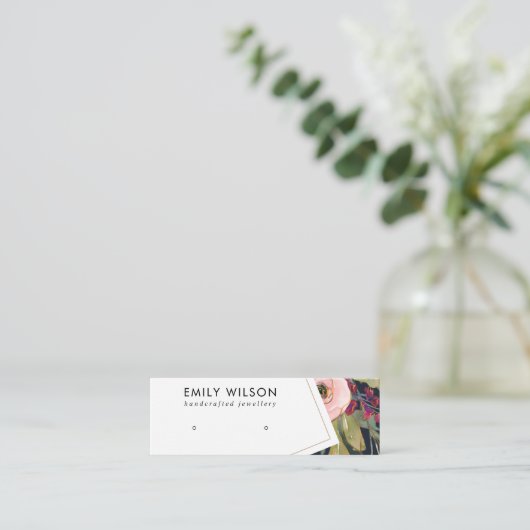 NAVY BURGUNDY BLUSH FLORAL STUD EARRING DISPLAY MINI VISITEKAARTJE (Staand voorkant)