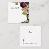 NAVY BURGUNDY BLUSH FLORAL STUD EARRING DISPLAY VIERKANTE VISITEKAARTJE (Voorkant / Achterkant)