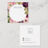 NAVY BURGUNDY BLUSH FLORAL STUD EARRING DISPLAY VIERKANTE VISITEKAARTJE (Voorkant / Achterkant)