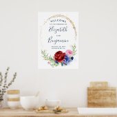 Navy Burgundy Blush Floral Wedding Welcome Sign Poster (Keuken)