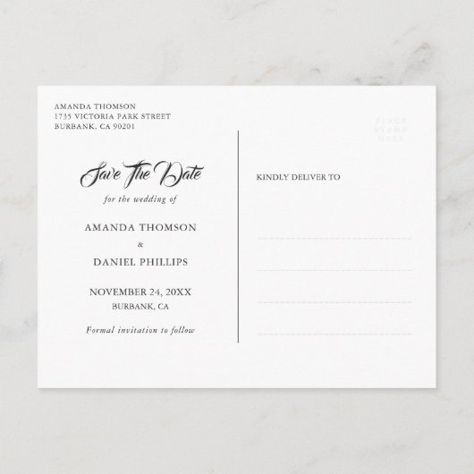 Navy Burgundy Blush Floral Wood Weddenfoto Aankondigingskaart (Achterkant)