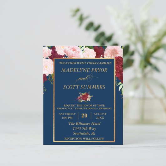 Navy Burgundy Blush Gold Lijst Budget bruiloft (Staand voorkant)