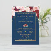 Navy Burgundy Blush Gold Lijst Gold Weddenschap Kaart (Staand voorkant)