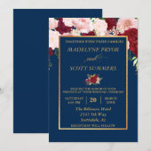 Navy Burgundy Blush Gold Lijst Gold Weddenschap Kaart (Voorkant / Achterkant)