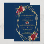 Navy Burgundy Blush Gold Lijst Gold Wedding Modern Kaart (Voorkant / Achterkant)