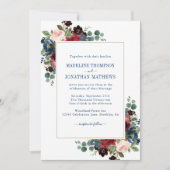 Navy Burgundy Blush Peonies Eucalyptus Weddenschap Kaart (Voorkant)