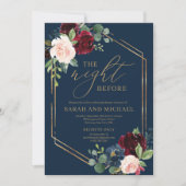 Navy burgundy blush roze floral bruiloft repetitie kaart (Voorkant)