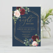 Navy burgundy blush roze floral bruiloft repetitie kaart (Staand voorkant)