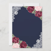 Navy Burgundy Blush Rustic Lace Floral Wedding Kaart (Achterkant)