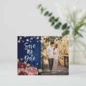 Navy Burgundy Blush Wedding Photo Save the Date Aankondigingskaart (Staand voorkant)