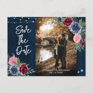 Navy Burgundy Blush Wedding Photo Save the Date Briefkaart