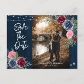 Navy Burgundy Blush Wedding Photo Save the Date Briefkaart (Voorkant)
