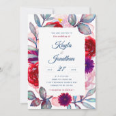 Navy Burgundy Blush Wedding Waterverf Floral Kaart (Voorkant)