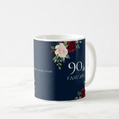 Navy Burgundy Blush Woman 90th Birthday Party Gift Koffiemok (Voorkant rechts)