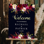 Navy Burgundy Boho Floral Welcome Wedding Sign Poster