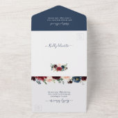 Navy Burgundy Botanical Floral Weduwfoto All In One Uitnodiging (Buitenkant)