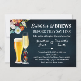 Navy Burgundy Bubbles and Brews Wedding Shower Kaart