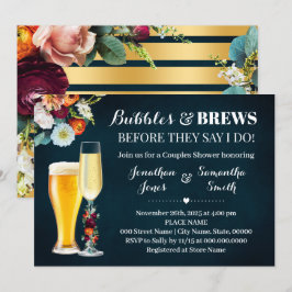 Navy Burgundy Bubbles and Brews Wedding Shower Kaart