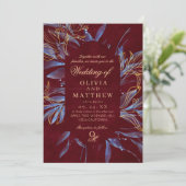 Navy & Burgundy Classic Monogram Wedding Kaart (Staand voorkant)