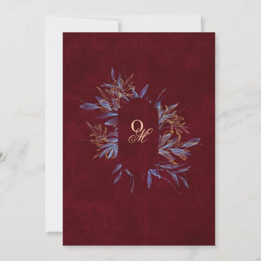 Navy & Burgundy Classic Monogram Wedding Kaart (Achterkant)