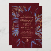 Navy & Burgundy Classic Monogram Wedding Kaart (Voorkant / Achterkant)