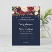 Navy Burgundy Confetti Floral Engagement Party Kaart (Staand voorkant)