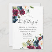 Navy & Burgundy Elegant Floral Waterverf Wedding Kaart (Voorkant)