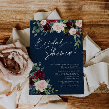 Navy Burgundy en Blush Bridal Shower Invitation