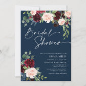 Navy Burgundy en Blush Bridal Shower Invitation Kaart (Voorkant)