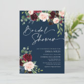 Navy Burgundy en Blush Bridal Shower Invitation Kaart (Staand voorkant)