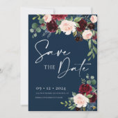 Navy Burgundy en Blush Save the Date Invitation Kaart (Voorkant)
