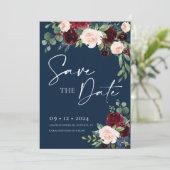 Navy Burgundy en Blush Save the Date Invitation Kaart (Staand voorkant)