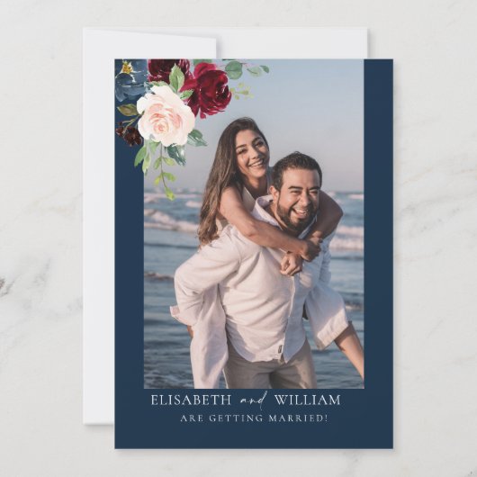 Navy Burgundy en Blush Save the Date Invitation Kaart (Achterkant)