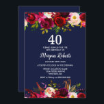 Navy Burgundy Floral 40th Birthday Party Invite Kaart<br><div class="desc">Navy Blue Burgundy Floral Elegant 40th Birthday Party Invite Bekijk passend collectie in Niche en Nest Store</div>