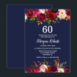 Navy Burgundy Floral 60th Birthday Party Invite Kaart<br><div class="desc">Navy Blue Burgundy Floral Elegant 60th Birthday Party Invite Bekijk passend collectie in Niche en Nest Store</div>
