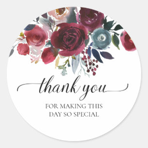 Navy Burgundy Floral bedankt je Vrijgezellenfeest Ronde Sticker