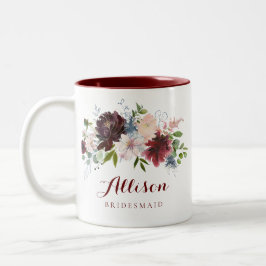 Navy Burgundy Floral Bridesmaid Gift Tweekleurige Koffiemok