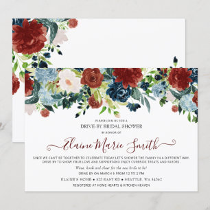 Navy Burgundy Floral Drive Thru Vrijgezellenfeest Kaart