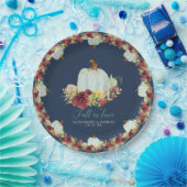 Navy Burgundy Floral Herfst in Love Pumpkin Weddin Papieren Bordje (Feest)